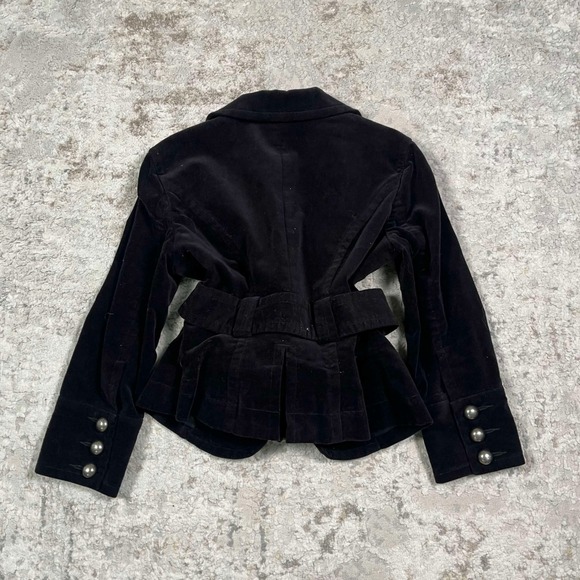 Bebe Black Velvet Military Blazer Jacket Belted Peplum Coat Y2K Womens Size 2 - Picture 4 of 10